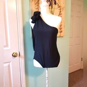 Pink Lily Black One Shoulder Swimsuit